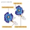 Stud Earrings Fashion Enamel Flower For Women Temperament Blue Trumpet Pearl Wedding Party Aesthetic Jewelry