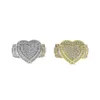 Gold Silver Color CZ Heart Ring Silver Color Full Iced Out Bling Cubic Zircon Hearts Ring Hip Hop Punk Men Women Jewelry 240409