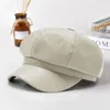 Berets Dome Style Beret Stylish Faux Leather For Women Retro Sun Protection Hat With Short Brim Breathable Painter Cap Ladies