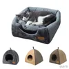 Cat Beds Furniture Soft Cat Bed Foldable Kitten House Semi-enclosed Indoor Cats Cave Warm Kennel for Small Dogs Cats Deep Sleep Pets Accessories