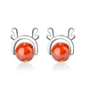 Stud Earrings Trendy Christmas Garnet Animal Deer Elk Silver Plated Women's Wholesale Jewelry Gifts