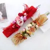 Belts Handmade Fabric Flower Elastic Waistbands For Women Red Khaki Wide Stretchy Corset Feather Waist Ceinture Femme