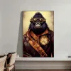 Wolf Astronaut Rabbit Poster Print Canvas Målning Steampunk Cat Retro Funny Animal Tiger Gorilla Wall Art Room Home Decor