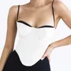 Women's Tanks Camis Suninheat thick satin Bustier tight fitting top with chest pads spaghetti shoulder straps white body summer womens top with fishbones J240409