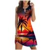 Casual Dresses Summer For Women Trendy ärmlös Tank Boho Floral Print Beach Mini Belted Straight Streetwear