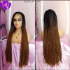 New 32inches long jumbo braided wig full Lace Front Wigs synthetic micro Braids Wigs With Baby Hair Ombre brown Wigs For Black Women