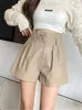 Realeft automne d'hiver pour femmes faux Pu Shorts en cuir avec taille haute ceinturée pantalon court élégant poche femelle 240409