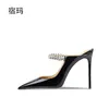 2023 Summer Women Sandals High Heel Slippers Crystal Decoration Point Toe Back Strap Elastic Band Eleganta Fashion Shoes Ladies 240327