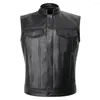 Mäns västar Comfy Fashion Waistcoat Bikers Vest -knapp Casual faux läder överdimensionerad fickärmlös stativ krage semester