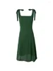 Casual Dresses Chu Sau Beauty 2024 Women Fashion Sweet Square Collar Sleeveless Midi Dress Sexy Slim Backless Chic French Party