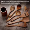 1-9pcs/set di utensili da cucina in legno set, cucchiai in legno per cucina, utensili, cucchiai in legno in teak naturale per regalo di padella antiaderente