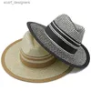 ワイドブリムハットバケツ帽子ストライプパナマ帽子夏の太陽帽子女性のための夏の太陽帽子ビーチストローハットファッションUV日焼け旅行キャップチャペウフェミニノ2022 Y240409