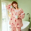 Thuiskleding 2024 Autumn Winter Pyjama Woman Sweet Coral Down Mooie aardbeiverdikking Flanel Meubels Serve Lingerie Pijama