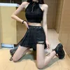 التنانير Altgoth Punk Mall Shorts Skirt Skirt Women Y2K E-Girl streetwear Haruku Leg Ring Buckle Detachable High Weist Emo Alt Clubwear