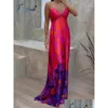 Basic Casual Kleider y Blume bedruckt Maxi Slip Kleider Frauen Mode vor Shoder gegen Neckrobe Vestidos Chic Lady Party Abend Drop de Dhgp8