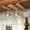 Wooden Wine Glass Holder Rack 11 Inch Wooden Hanging Wine Glass Holder Mounted Under-Cabinet Stemware Storage Rack with 8