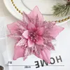 Dekorativa blommor Julblomma glitter julstjärnor konstgjorda Xmas trädprydnader för diy kransar girland glada dekorationer