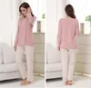 Roupas domésticas moda Autumn feminino listrado pijama define camisas de algodão e calça de manga longa se atende a duas peças meninas doces