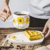 Canecas de alta estética cerâmica subleum colorida colorido copos de café e pratos de café da manhã para café da manhã girassol de água de leite