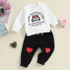 Spädbarn baby pojke valentins dag outfit mamma är mina alla hjärtans klädtryck skjortor crewneck sweatshirt jogger byxor