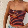 Kadın Tankları Camis Strapless Örgü Top Womens Yazım Yaz Sonbahar Klavelsiz Sırtsız Seksi Y2K Tank Top Retro Moda J240409