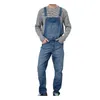 Men's Jeans Men Trousers Soft Breathable Denim Jumpsuit With Suspender Long Pants Non-fading Solid Color Multi-pocket For Everyday