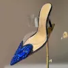 women high heel slippers runway sexy pointed toe high quality rhinestone decor summer new arrive one belt ladies dress designer slippers