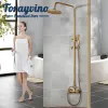 Torayvino Bathroom Shower Faucet Set bad dusche Antique Brass tap With shelf Mixer Control Valve Hand Shower Top rainfall spray