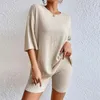 Women's Tracksuits 2024 Vacation Fashion Casual Suit Solid Color Summer Shorts And Tops Two Piece Sets Knitting For Women