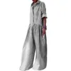 Women Plaid Jumpsuit Check -Drucken mit langem Ärmel Turndown -Kragen für losen Anpassungen One -Stück -Schritt 240409