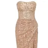 Party Dresses Stevditg Exquisite Sequined Prom Dress Chic Axless Beading Golvlängd Raka sidodelade klänningar Formell kväll