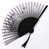 Decorative Figurines Chinoiserie Retro Cloth Fan With Wooden Handle Art Flower Pattern Folding Classical Dance Home Decoration