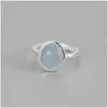 Cluster Rings Natural Aquamarine Women S925 Sterling Sier Oval Crystal Gem Ring Female Luxury Jewelry Girl Party Banquet Gift Drop Del Dhud4