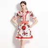 Moda retro damna damna sukienka letnia trąbka z krótkim rękawem mini mini sukienka porcelanowa drukowane vestidos