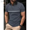 Camisas casuais masculinas 2024 New Mens Polo Cirtas listras de manga curta Camisetas casuais Button Top Tees