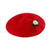 Dog Apparel Pet Hat Beret Felt Cherry Cute Design Wool Fabric Adjustable Buckle Winter Headwear Pography Props For Cats Dogs