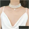 Chaines Colliers de tour de cou créatifs européens mode Baroque Imitation Collier de perle Tempérament MTI Couche MTI Perles Access Drop Dev Dhxkp