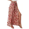 Damesbroek Boheemse vrouwen Flowy Wide Leg Summer Slit Beach Fashion Print High Tailed Baggy Trousers Pantalones de Mujer