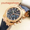Top AP Wristwatch Royal Oak Series 26240or Rose Gold Blue Plate Belt Homme Business Sports Sports Back Transparent Automatic Mechanical Watch