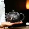 400ml Classic Yixing Purple Clay Teapot Raw Ore Black Mud Xishi Tea Pot Zisha High Capacity Plum Bossom Tea Kettle Home Tea Set