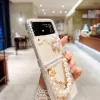 För Motorola Razr 40 Moto Razr40 Ultra Rhinestones Crystal Pearl Crown Heart Wrist Luxury Phone Case Cover