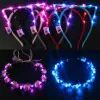 1pcs Women Girl LED Glow Cat Bunny Ear Hairband Light Up Headband Flower Wreath Party Bridal Gift Birthday Christmas navidad