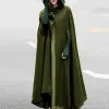 Medieval Style Winter Woman Cloak zagęszczony ciepły wiatroodporne wydłużone otwory rękawa z kapturem Ponchos Długie szal