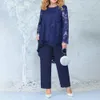 Oversized Women's Clothing Matching Sets Pant Elegant Tops Weddings Women Two Piece Evening Gown Femme Clothes Embroidery Suit
