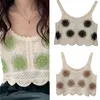 Women's Tanks Lace Edge Clothings O-neck Short Knitted Sweater Vest Women Pattern Top