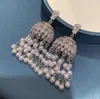 Boucles d'oreilles en peluche exagérée Big Bell Lantern Zircon Pearl Tassel Court Show Host Bird Cage Gorgeous Femmes Eartrop