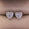 Stud Earrings High Quality White Zircon Heart Earring For Women Wedding Engagement Jewelry Gift Wholesale