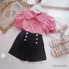 Set di abbigliamento elegante moda harajuku slim fit abiti per bambini sciolto casual tutti i cortometraggi sportivi con bottone solido set da due pezzi