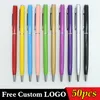 50 PCS Student Metal Ballpoint Pen Gratis aangepaste Logo Office School Advertentiepen Tekst Gravure Groothandel Gift Pen