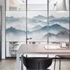 Fönsterklistermärken anpassad storlek statisk klamring film kinesisk stil bläck målning värmekontroll integritetsskydd dekorativ nyans 40cmx80cm
